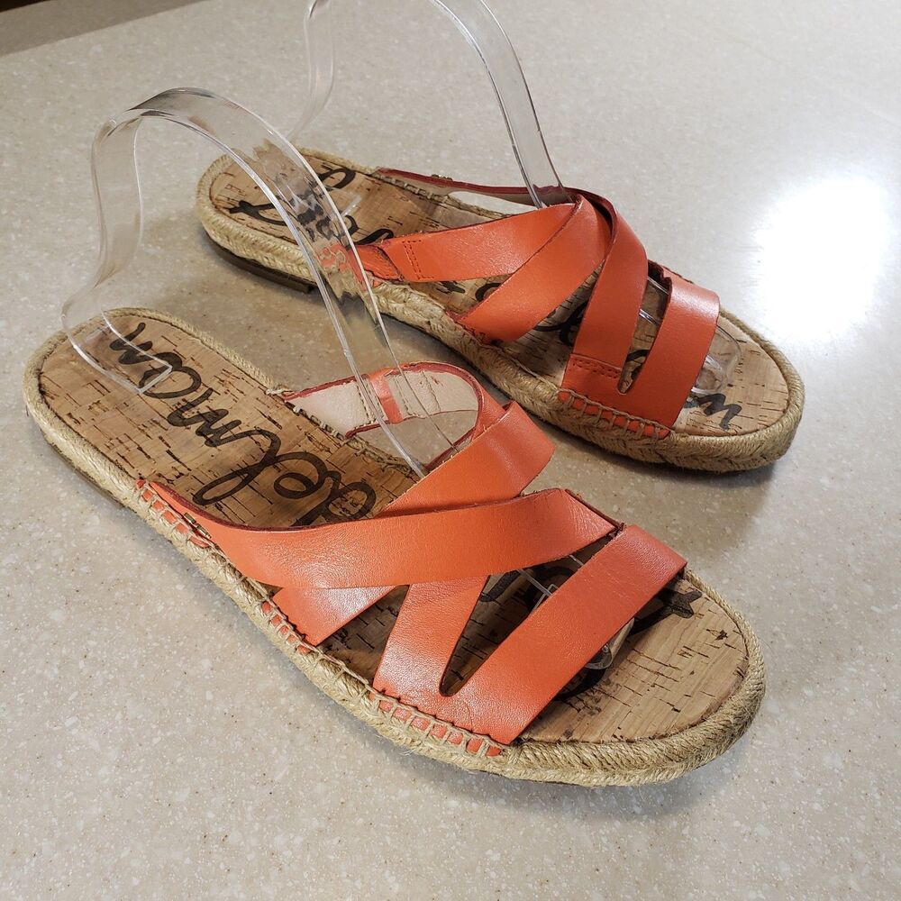 Sam Edelman Orange Leather Crisscross Espadrille Slide Sandals